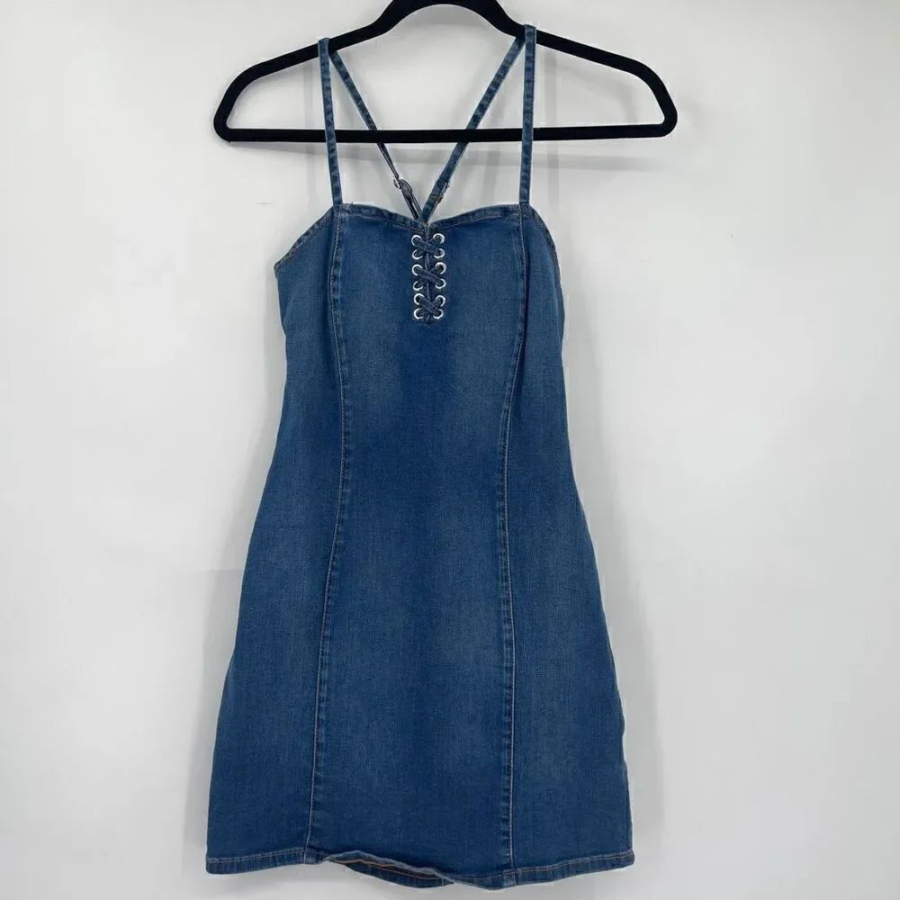 True Religion Womens Blue Stretch Lace Up Sleeveless Bodycon Mini Dress XS